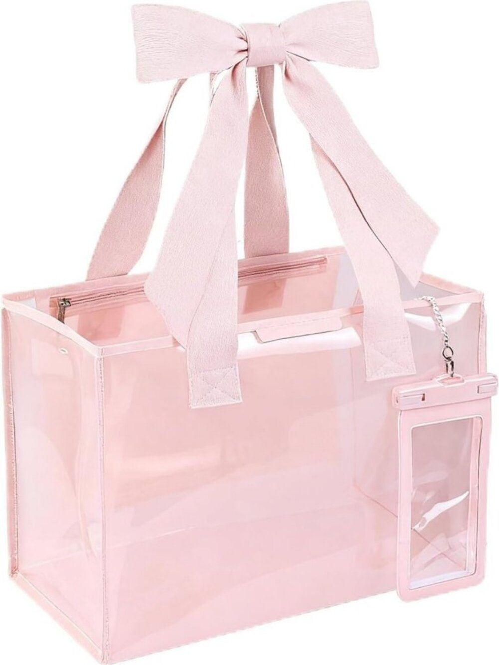 Cute Pink Jelly Tote Bag with Bow - Waterproof Beach & Pool Bag for Women